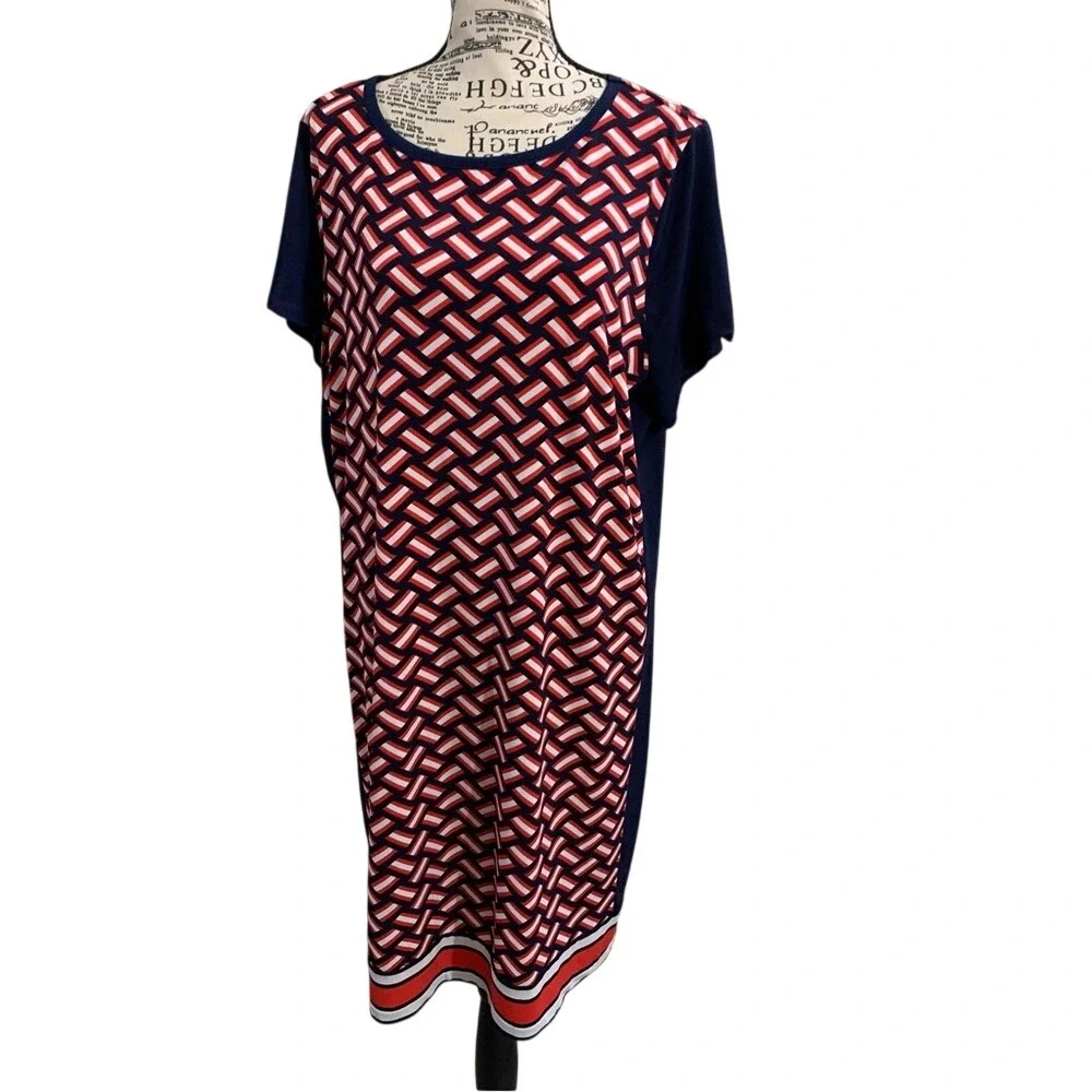 Michael Kors Navy and Red Patterned Midi‎ Dress